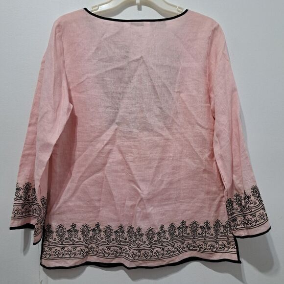 Richard Malcolm Irish Linen Embroidered Modest Top Size 10 Pink/Black NWT - Picture 11 of 15